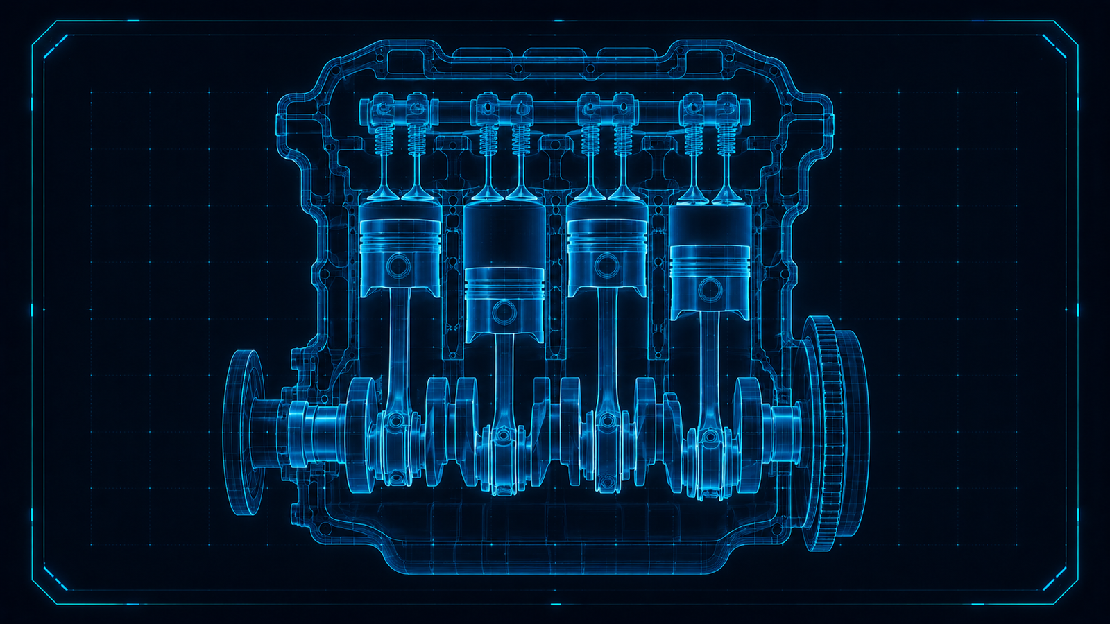 Engineering blueprint of an industrial turbine